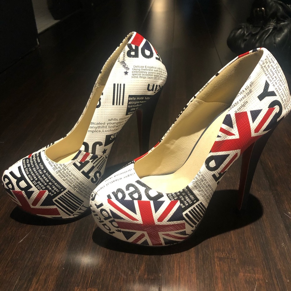 UK 🇬🇧 BRITISH FLAG STILETTO PLATFORM SHOES • NEW
